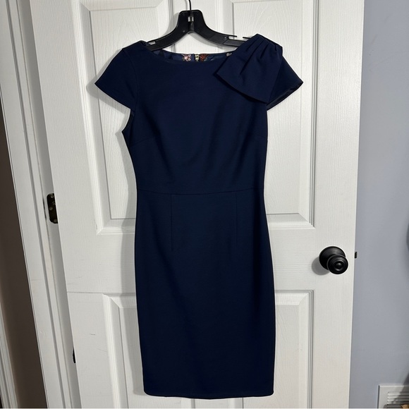 Ted Baker Dresses & Skirts - Ted Baker dress, size 1 (equiv. to 2-4), navy blue with shoulder bow, sheath